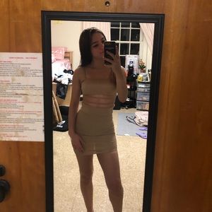 Tan cutout bodycon mini dress